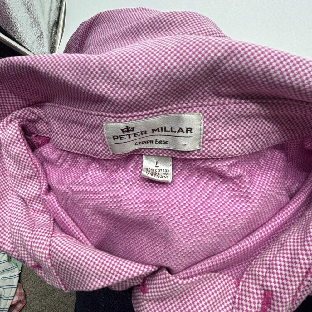 Peter‎ Millar Crown Ease Mens Large Pink Geometric Print Short Sleeve Polo Shirt
